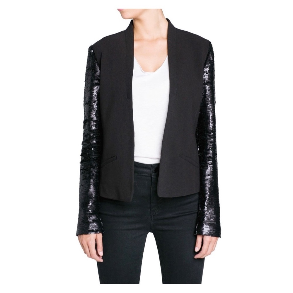 MNG black blazer with sequin sleeves